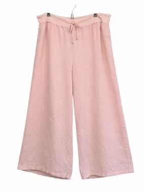 FLAX Linen light pink draw string wide leg pants, size Large